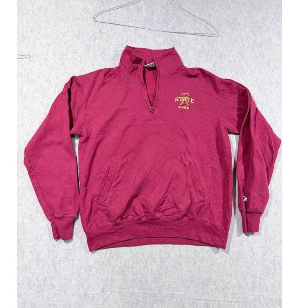 Champion Iowa State Alumni Sweatshirt L Red Cotton Blend Quarter Zip Pullover